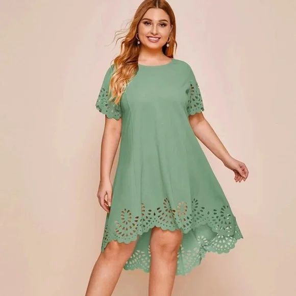 shein laser cut dress SHEIN LUNE Plus Laser Cut Out Scallop Trim Dress